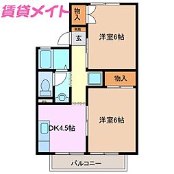 ノースエトランゼB 2DKの間取図画像