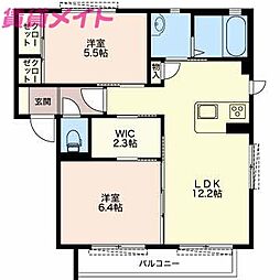 ベル・クールC 2LDKの間取図画像