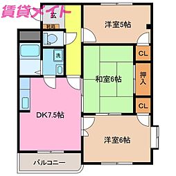 アベニール 3DKの間取図画像