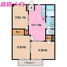 シティハイツさざらい,D 3DKの間取図画像