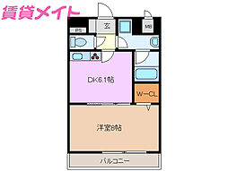 リュミエールメゾン 1DKの間取図画像