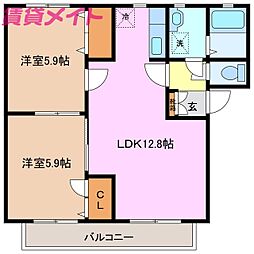 フレア 2LDKの間取図画像