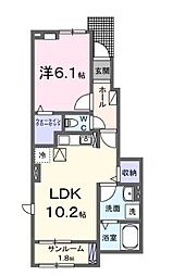 アクオスII 1階1LDKの間取り