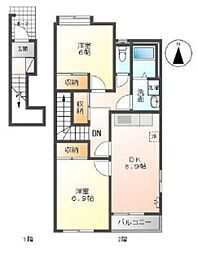 サンタプレイス 2階2DKの間取り