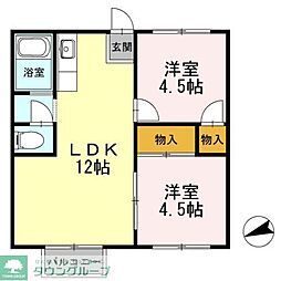 コーポラス谷神Ａ 2階2LDKの間取り