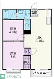 フォーブル酒匂Ｅ 2階2DKの間取り