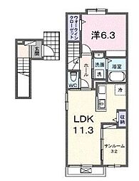 リオボーカ 1LDKの間取図画像