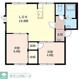 サンハイツフジ2 2LDKの間取図画像