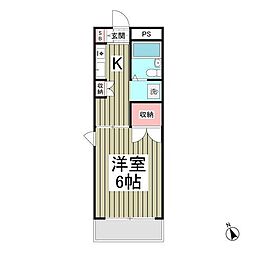 パールハイツ東八幡 1Kの間取図画像