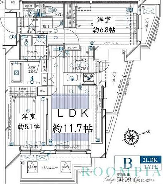 レガリス用賀 205｜東京都世田谷区瀬田２丁目(賃貸マンション2LDK・2階・50.99㎡)の写真 その2