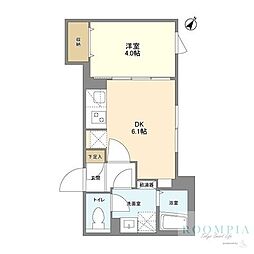 ウェルスクエア目黒 1DKの間取図画像