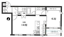 ガーデン都立大 1LDKの間取図画像