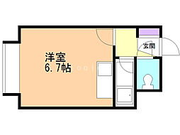 アップルハウス北16条II 1階ワンルームの間取り