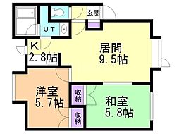 プラザインハナカワA 2LDKの間取図画像
