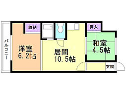 石橋ハイツ1 2LDKの間取図画像