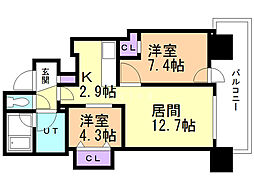 プレミスト札幌ターミナルタワー 2LDKの間取図画像