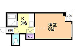 藤井ビル北17条3 1Kの間取図画像
