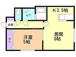 プールオムN10 1LDKの間取図画像