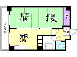 アルファスクエア北13条 2DKの間取図画像
