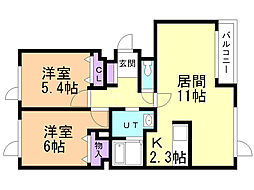 グリーンフィールド2 2LDKの間取図画像