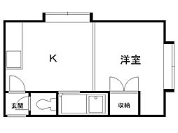 クルーズハウスキタ31ジョウA 1DKの間取図画像