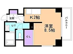 デュオヴェール 1Kの間取図画像