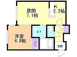 グランディー北22条 1LDKの間取図画像