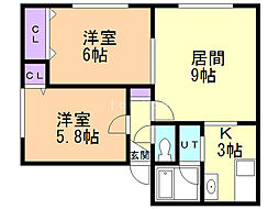 ハイツニューリバー2 2LDKの間取図画像