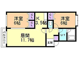 フェバリット 2LDKの間取図画像