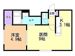 イーグルN36 1LDKの間取図画像