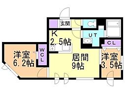 札幌市北区北二十五条西5丁目マンション 2LDKの間取図画像