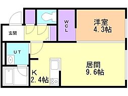 ゼスティN32 1LDKの間取図画像