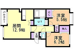 リヴィエールY.S 2LDKの間取図画像