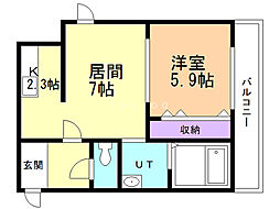 パティオ北37条 1DKの間取図画像