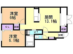 カルム・ガーデン弐番館 2LDKの間取図画像