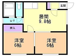 北星ハイツ 2DKの間取図画像