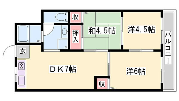 コーポかおり ｜兵庫県姫路市田寺東2丁目(賃貸マンション3DK・3階・49.50㎡)の写真 その2