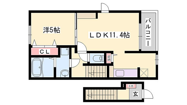 ステラ ｜兵庫県姫路市伊伝居(賃貸アパート1LDK・2階・42.47㎡)の写真 その2