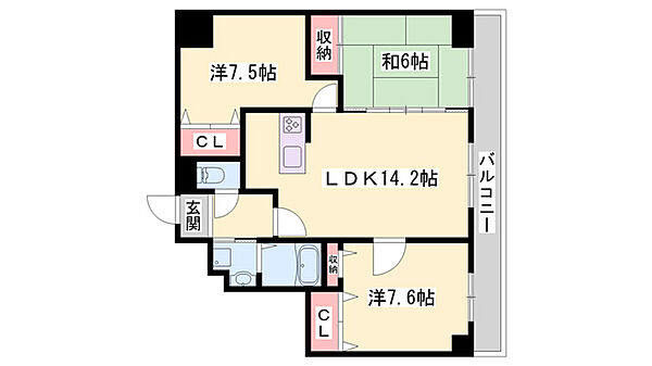 ロワイヤル栗山 ｜兵庫県姫路市栗山町(賃貸マンション3LDK・7階・75.06㎡)の写真 その2