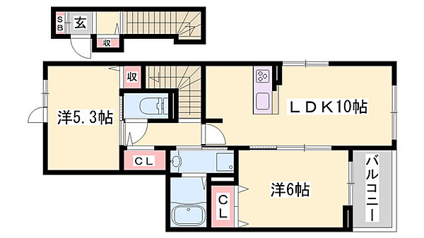 Ensoleille ｜兵庫県姫路市網干区浜田(賃貸アパート2LDK・2階・54.61㎡)の写真 その2