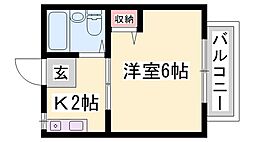 パナハイツアロウ ワンルームの間取図画像
