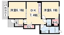 シン.シン.ハウスB 2DKの間取図画像