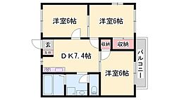 ブルースカイ今宿 3DKの間取図画像