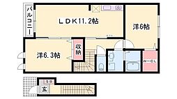 モンシェリー御立A 2LDKの間取図画像