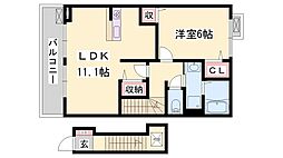 アウローラ玉手2B棟 1LDKの間取図画像