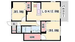 エメラルド雅 2LDKの間取図画像