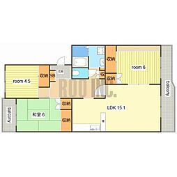 関西電力(株)西飾磨社宅A棟 3LDKの間取図画像