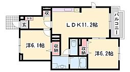 アルメールM 2LDKの間取図画像