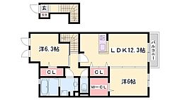 ローヤルヴィラ勝原 2LDKの間取図画像
