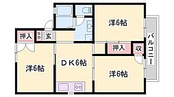 東山ハイツB棟 3DKの間取図画像